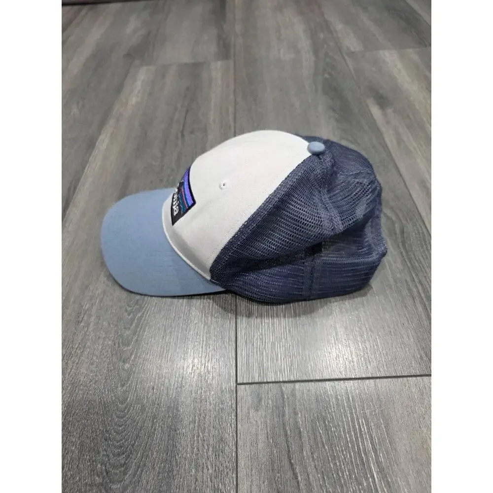 Patagonia P-6 Logo Trucker Hat Mens One Size White Blue Mesh Adjustable A009937